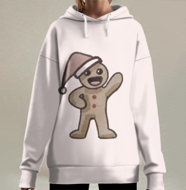 Весёлый пряничный человечек с праздничной шапкой, Hoodie Long Oversize 3D