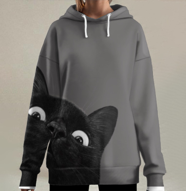 Удивленный кот, Hoodie Long Oversize 3D
