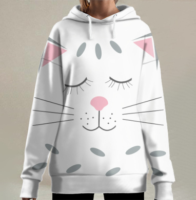Милый спокойный котик для детских вещей и аксессуаров, Hoodie Long Oversize 3D