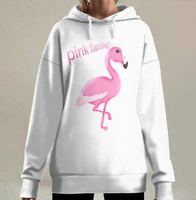 Розовый фламинго стоящий на одной ноге, Hoodie Long Oversize 3D