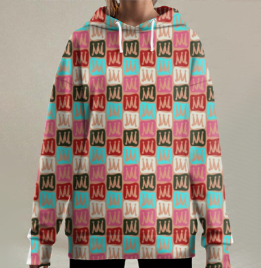 Геометрический абстрактный рисунок с буквами М цвета гармоничный узор, Hoodie Long Oversize 3D
