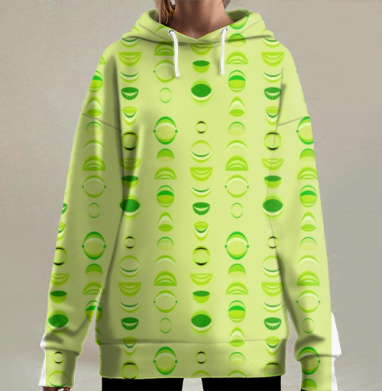 Геометрические формы с зелеными оттенками на салатовом фоне, Hoodie Long Oversize 3D