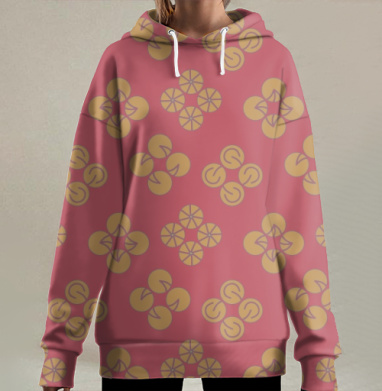 Цикличные символы благополучия с золотисто-коричневыми элементами, Hoodie Long Oversize 3D