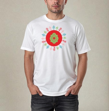 Яркий восточный узор с красным кругом и медальоном для вашего дома, Футболка / Мужчинам / Pure / Белая / C принтом