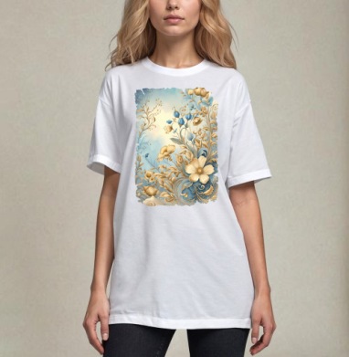 Нежные бежево голубые цветы на фоне нежных цветов - Магазин футболок floraaplus - Дизайнерские принты