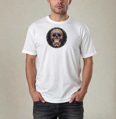 Floral Skull - Цветочный мексиканский череп яркий красочный декор, Футболка / Мужчинам / Pure / Белая / C принтом