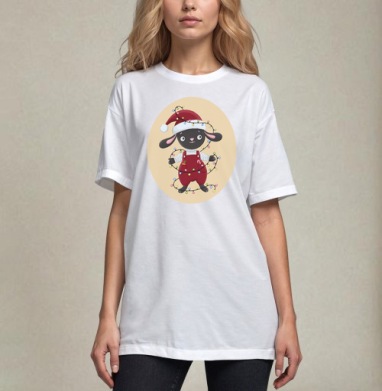 Черный кролик с гирляндой, Футболка / Унисекс / Оверсайз / Белая / C принтом