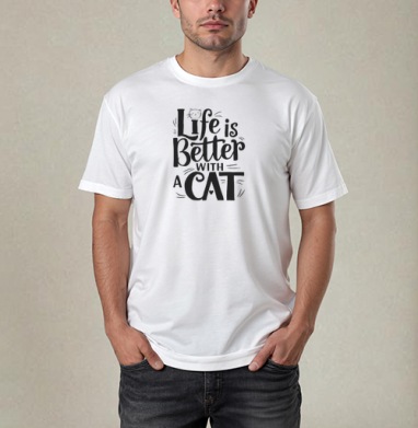 Life Is Better With A Cat Жизнь Лучше С Котом, Футболка / Мужчинам / Pure / Белая / C принтом