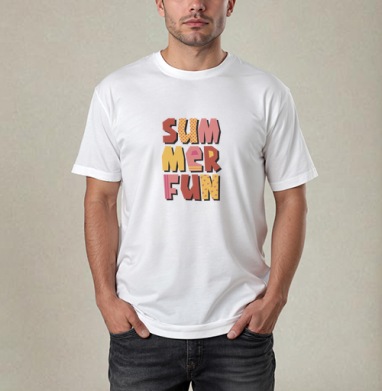 Летние забавы теплые цвета летний текст summer fun, Футболка / Мужчинам / Pure / Белая / C принтом