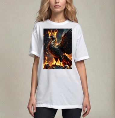 Phoenix King of Fire / Феникс король огня в золотой короне власть, Футболка / Унисекс / Оверсайз / Белая / C принтом