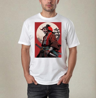 Warrior Demon in Traditional Kimono / Воин демон самурай в маске, Футболка / Мужчинам / Pure / Белая / C принтом