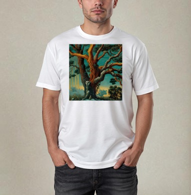 Golden tree in turquoise forest / Золотое дерево в бирюзовом лесу, Футболка / Мужчинам / Pure / Белая / C принтом