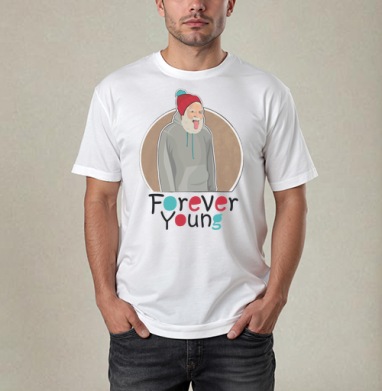 Веселый старик Forever Young с яркой шапкой, Футболка / Мужчинам / Pure / Белая / C принтом