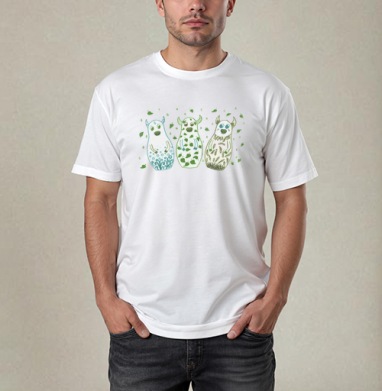 Три милые коровы с растительными узорами три милые коровы, Футболка / Мужчинам / Pure / Белая / C принтом