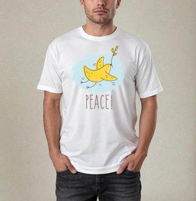 Банан-птица 'PEACE!' — символ мира и юмора, Футболка / Мужчинам / Pure / Белая / C принтом