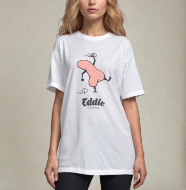 Забавный пьяный пенис с бутылкой в руке Eddie the funky dick, Футболка / Унисекс / Оверсайз / Белая / C принтом