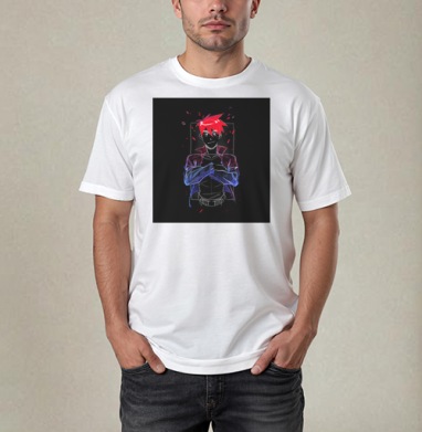 Неоновый портрет уверенного персонажа аниме Моревна, Футболка / Мужчинам / Pure / Белая / C принтом