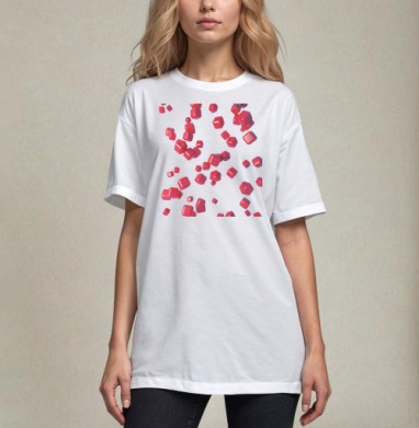 Красные скругленные кубы в движении на светлом фоне, Футболка / Унисекс / Оверсайз / Белая / C принтом