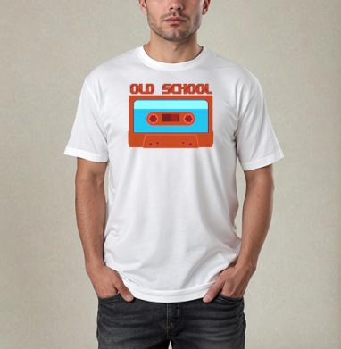 Яркая ретро аудиокассета OLD SCHOOL – стиль и ностальгия, Футболка / Мужчинам / Pure / Белая / C принтом