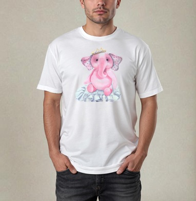 Pink elephant princess / Розовый слон-принцесса, Футболка / Мужчинам / Pure / Белая / C принтом