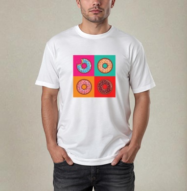 Pop art donut / Пончик в стиле поп-арт, Футболка / Мужчинам / Pure / Белая / C принтом