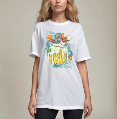 Снеголыжник, Футболка / Унисекс / Оверсайз / Белая / C принтом