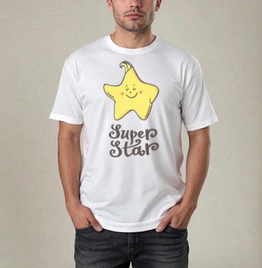 Очаровательная улыбающаяся звезда Super Star, Футболка / Мужчинам / Pure / Белая / C принтом