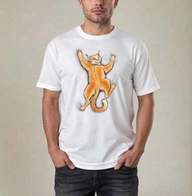 Декоративный рыжий кот в игривой позе, Футболка / Мужчинам / Pure / Белая / C принтом