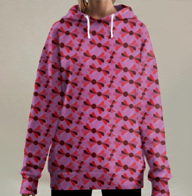 Цветочные узоры в фиолетово розовых тонах для текстиля, Hoodie Long Oversize 3D