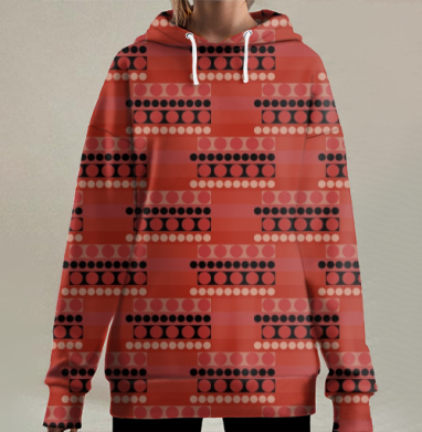 Красный орнамент абстрактного динамичного движения, Hoodie Long Oversize 3D