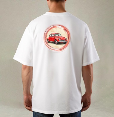 Винтажный красный жук Red Retro Car ретро автомобиль акварель, Футболка / Мужская / Оверсайз / С принтом на спине