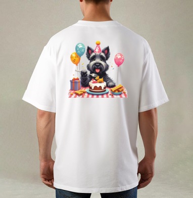 Маленький черный терьер отмечает первый юбилей Birthday Dog Party - Магазин футболок TatyanaWIsh - Дизайнерские принты