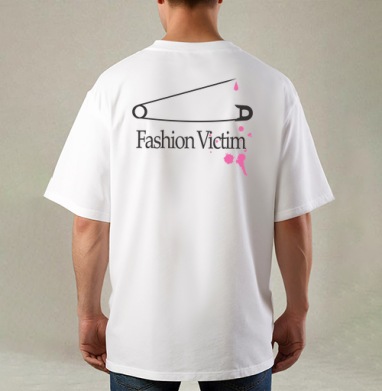 Белая английская булавка c розовыми пятнами Fashion Victim, Футболка / Мужская / Оверсайз / С принтом на спине