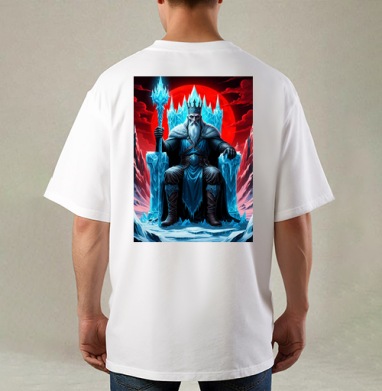 Powerful Eternal Ice King Sitting On Throne - Вечный Ледяной Король Трон, Футболка / Мужская / Оверсайз / С принтом на спине