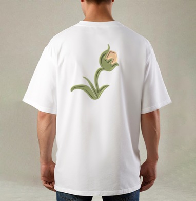 Зеленый объемный тюльпан на черном фоне / Stylized green tulip 3D, Футболка / Мужская / Оверсайз / С принтом на спине