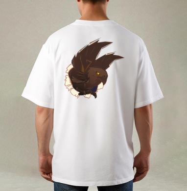 Dark Powerful Eagle Breaking Through Torn Surface Орёл Прорывающийся Через Рваную Поверхность, Футболка / Мужская / Оверсайз / С принтом на спине