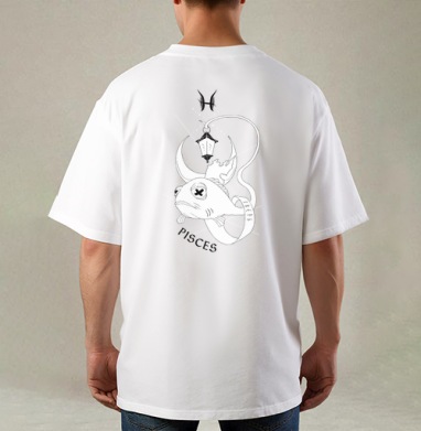 Pisces - знак зодиака рыбы, Футболка / Мужская / Оверсайз / С принтом на спине
