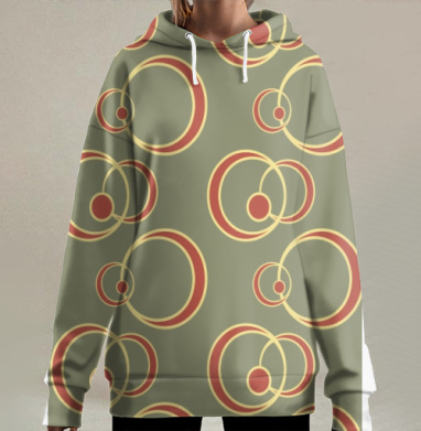 Гармоничные цветные круги в современном стиле сдержанных тонов, Hoodie Long Oversize 3D