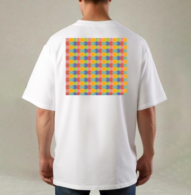 Бесконечная яркая мозаика из элементов Puzzle Pattern Узор пазлов, Футболка / Мужская / Оверсайз / С принтом на спине