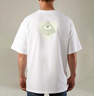 All Seeing Eye / Всевидящее око парящая пирамида в узорной фактуре с тихим взором, Футболка / Мужская / Оверсайз / С принтом на спине