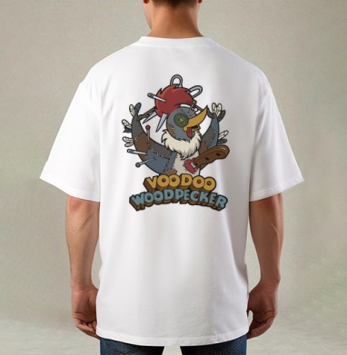 Voodoo Woodpecker Вуду дятел мультяшная стилизованная иллюстрация, Футболка / Мужская / Оверсайз / С принтом на спине