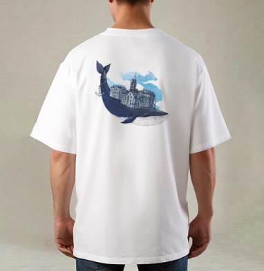 Whale city, Футболка / Мужская / Оверсайз / С принтом на спине