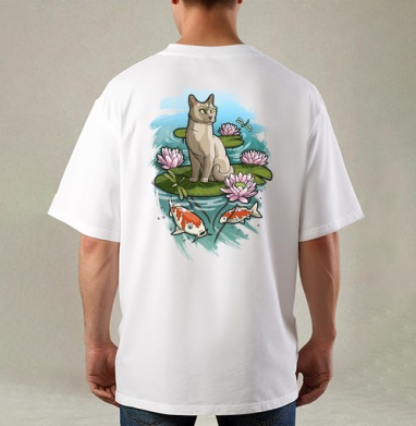 SummerCat / Летний кот, Футболка / Мужская / Оверсайз / С принтом на спине
