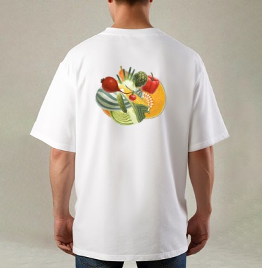 Vegetables (Живая Азбука), Футболка / Мужская / Оверсайз / С принтом на спине
