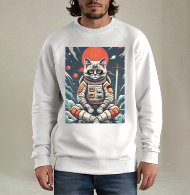 Японский кот космонавт, Свитшот мужской белый