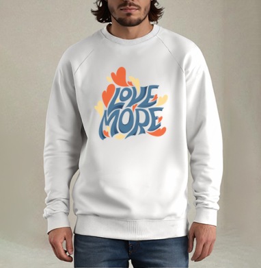 Яркая футболка с надписью Love More и сердцами, Свитшот мужской белый
