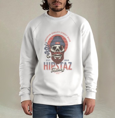 Череп хипстер с трубкой и бородой для одежды street wear - Мужские Свитшоты