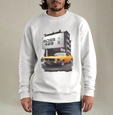 Ford Mustang Boss Black / Форд Мустанг Босс Блэк, Свитшот мужской белый