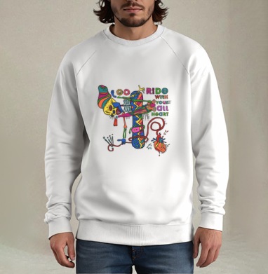 Skate Skeleton With Board / Скелет скейт сливается с сердцем WITH YOUR ALL HEART, Свитшот мужской белый