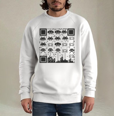 Цифровое инопланетное вторжение с пиксельными пришельцами Space Invaders, Свитшот мужской белый